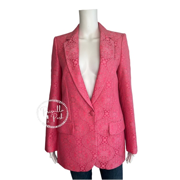 Stella McCartney Bright Pink Floral Paisley Jacquard Long Line Blazer Jacket - Picture 3 of 17